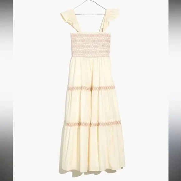 Madewell Petite Lucie Smocked Tiered Midi Dress size Medium - Picture 2 of 11